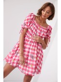 Lovely checkered dress with patterns, pink 30380 - Online store - Boutique